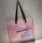Semi-clear Tote Bags Stripe PVC Shoulder Bag with Pouch, PVC PU Trendy Handbag