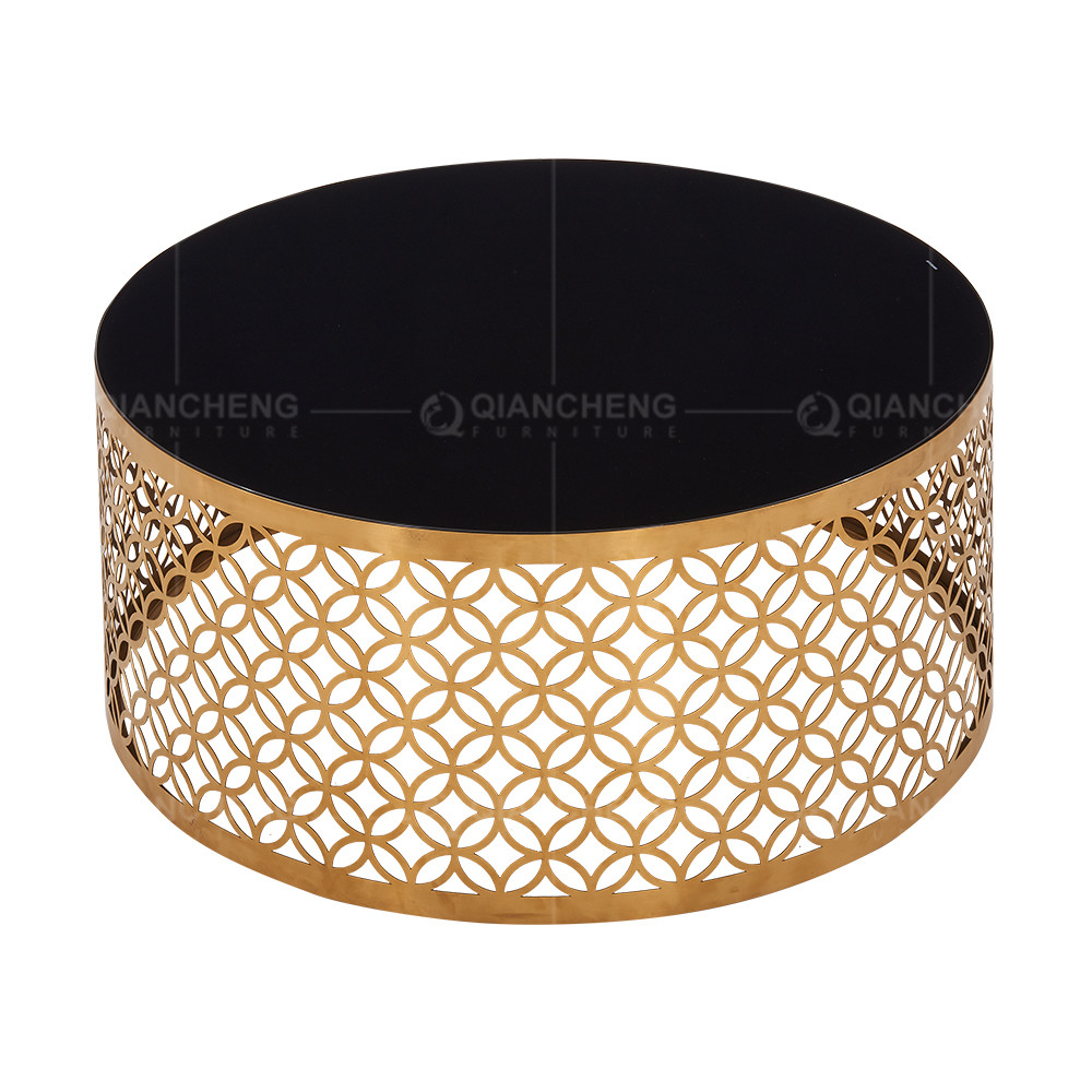 Round Black Dia 95cmx40cm SS Coffee Table Glass Top Stainless Steel base