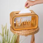 Amazon hot sale wooden wedding card storage box with PVC window ,gift card
