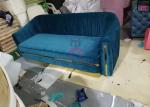 Green Velvet Restaurant Sofa Set Tufted Upholstered With Stainless Steel