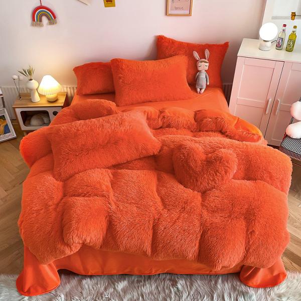 Buy cheap Bright Orange Luxury Shaggy Warm Mink Velvet Crystal Bedding Set for 1.8m 6 feet Beds from wholesalers