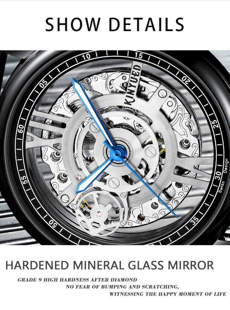 KINYUED J069 stainless steel luxury leather waterproof quartz oem brand hands wristwatches custom logo wrist mens watch