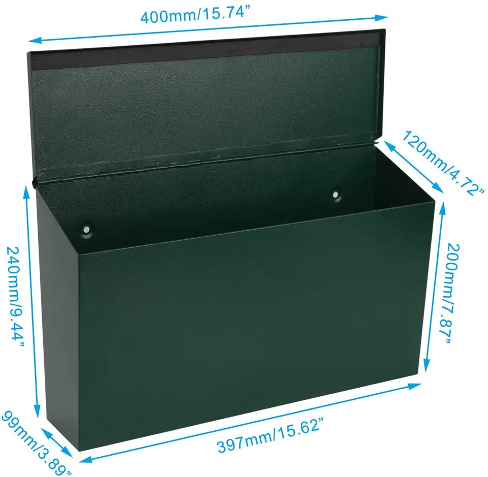 Large Wall-Mountable Mailbox 0.8mm Thickness Metal Modern Design Black Powder Coated