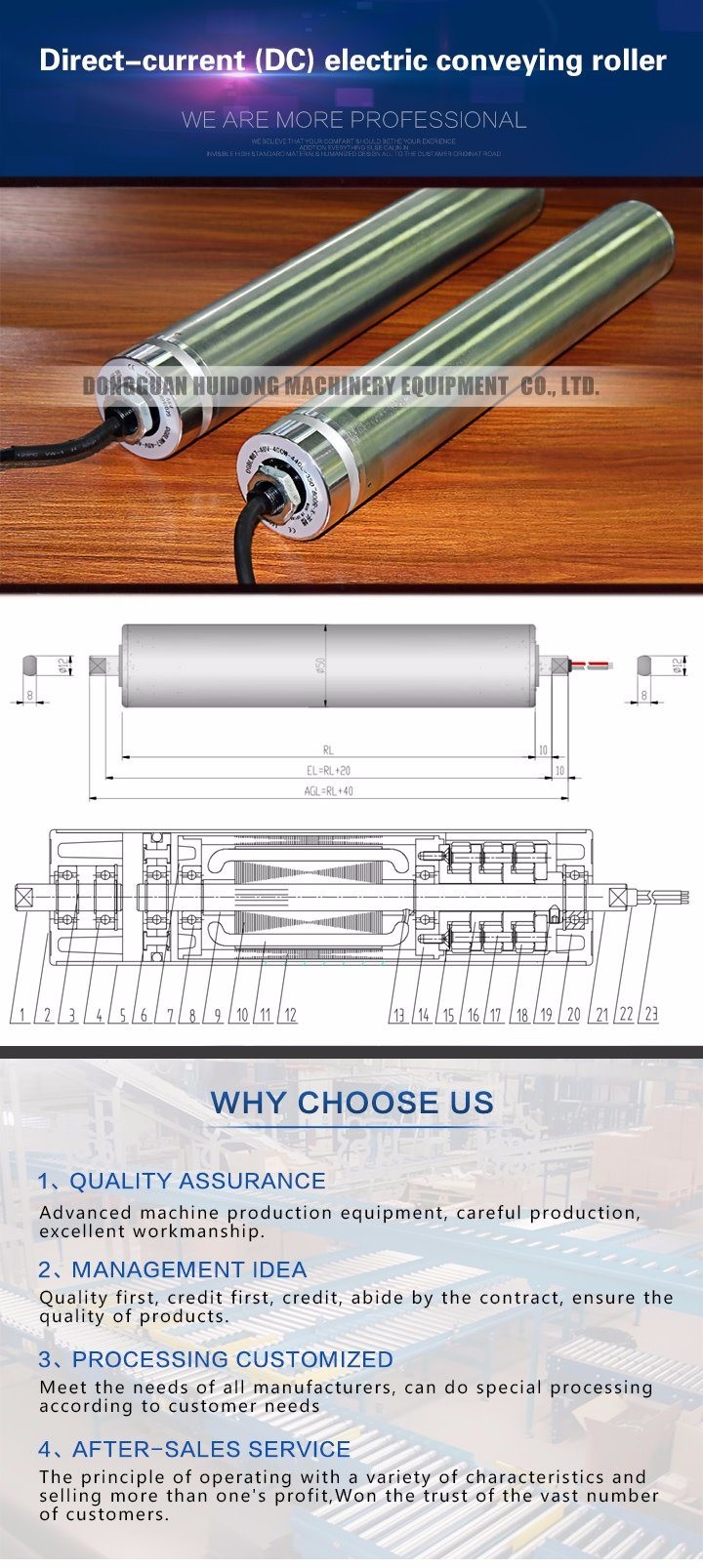 Assembly Line Electric Conveyor Rollers , Replacement Conveyor Rollers Single Phase