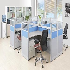 Buy cheap ISO9001 Fashion Office Partition Glass Wall 4 Seater Cubicle MFC Modern Desk Dividers from wholesalers