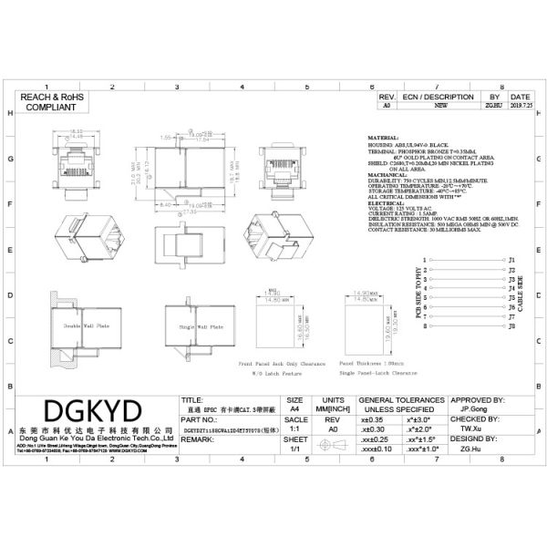 8P8C Has Card Groove CAT.3 With Shielding Modular RJ45 To RJ45 Coupler Shielding Straight Through Module