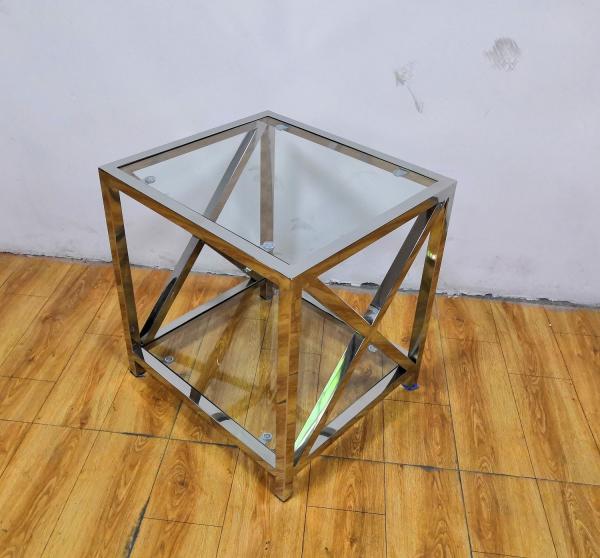Buy cheap Polished Silver Stainless Steel Frame Tempered glass top End Table from wholesalers