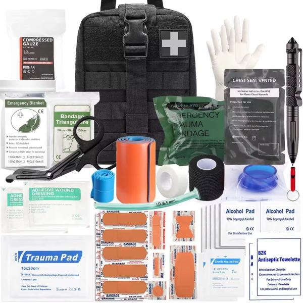 74 Piece Upgrade Tactical Molle Ifak Trauma First Aid Kit Pouch Rip Away Refill