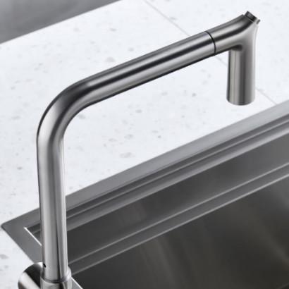 Buy cheap Flexible Brushed Nickel Kitchen Sink Faucet Single Hole Taps With PEX Hose from wholesalers