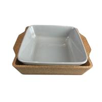 Buy cheap Ceramic dish with cork tray/cork base 21.5*22.5*5.5cm product