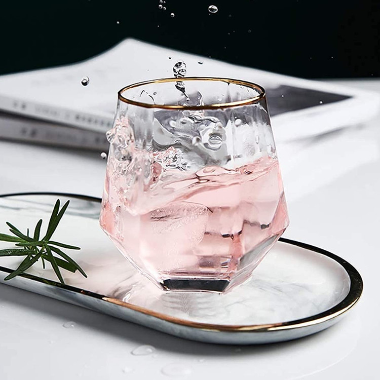 Elegant Gold Rim Diamond Plastic Whisky Glasses Reusable Whiskey Rocks Glass