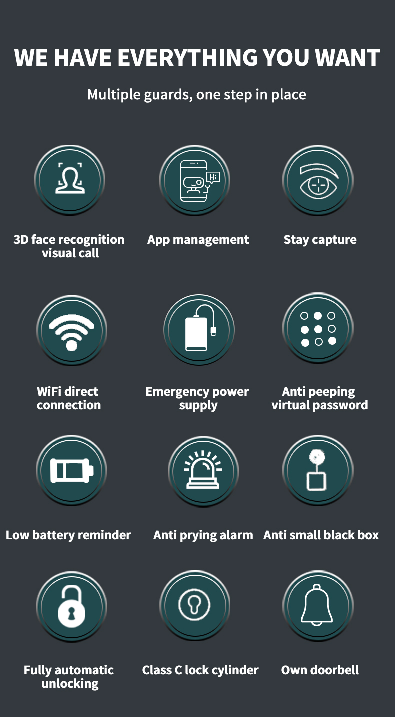 Wifi 3d Face Recognition Door Lock Bedroom Door Lock With Code