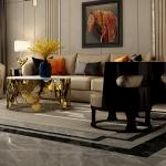 Living Room Coffee End Table With Marble Top Stainless Steel Leg