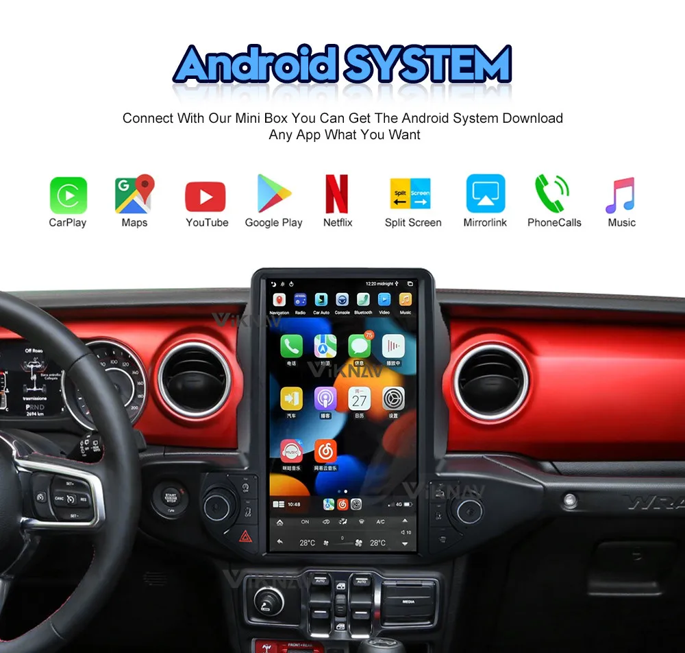 Tesla Style Wrangler Jeep Radio Upgrade 2018-2021 Carplay Head Unit Stereo Replacement