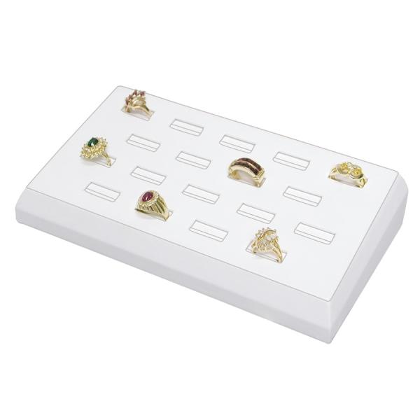 Buy cheap Slanted Ring Jewelry Display Tray 18 Slots White Faux Leather Ring Stand from wholesalers