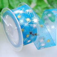 Buy cheap Polyester Blue Printed Sheer Ribbon By Foil Silver Parfums Packaging 19mm Width product