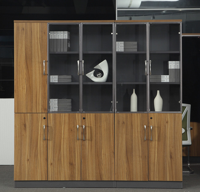 Wooden Office Storage Cabinets , Lockable Filing Cabinets With Tempered Glass Door