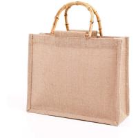 Buy cheap Portable Burlap Jute Shopping Bag Bamboo Loop Handles Reusable Tote Grocery Bags product