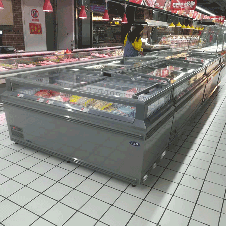 Seafood Sliding Glass Supermarket Island Display Freezer