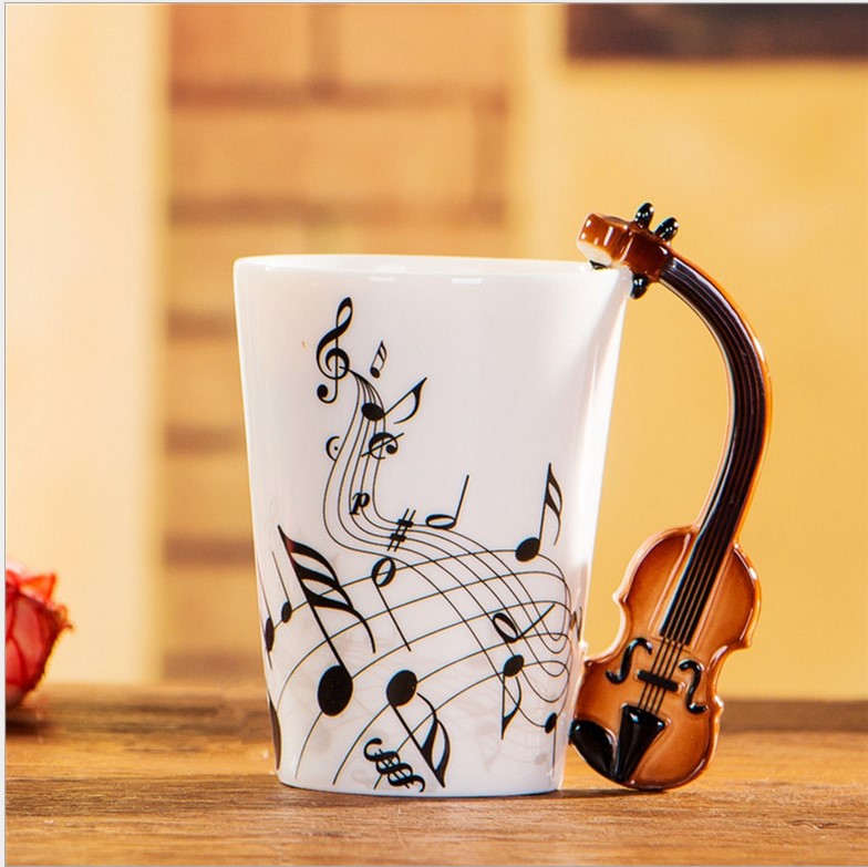 3D Creative Travel Custom Ceramic Mugs 13OZ With Violin Handgrip