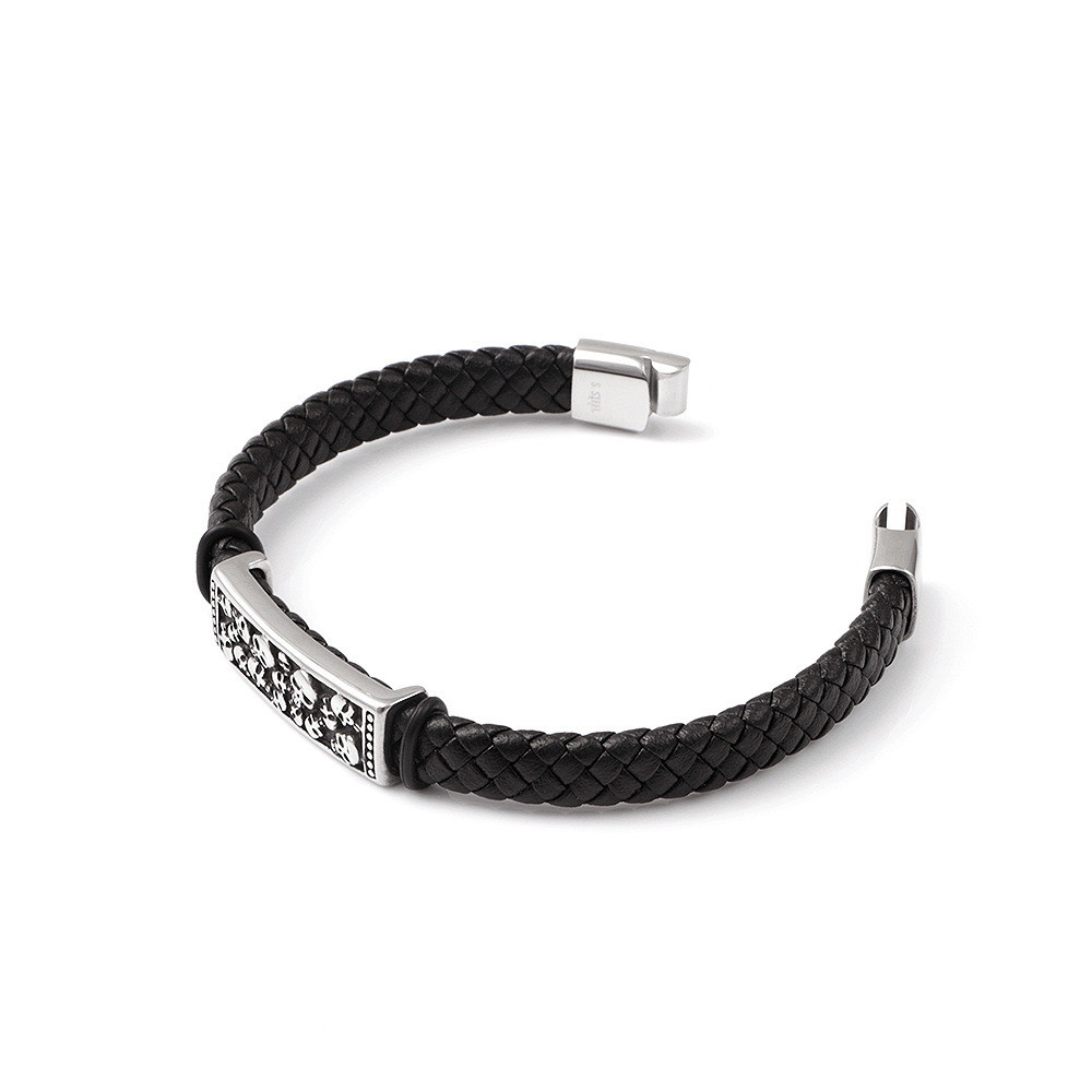 Vintage woven stainless steel men's skull bracelet