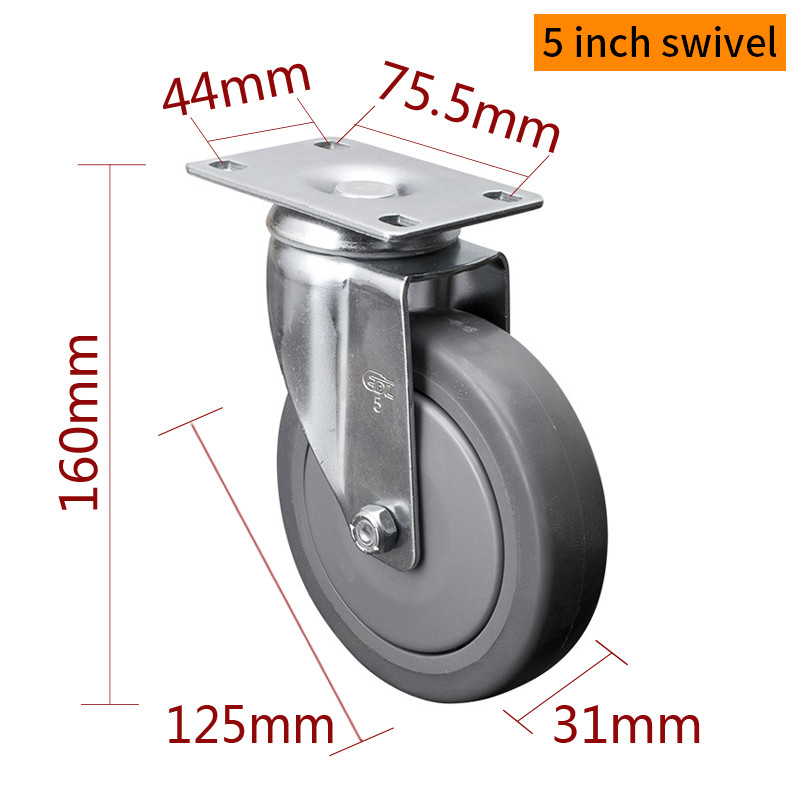 EDL Medium Duty Zinc Coating 5inch 110kg Plate TPE Caster by Rigid, Swivel and Brake type 5715P-57