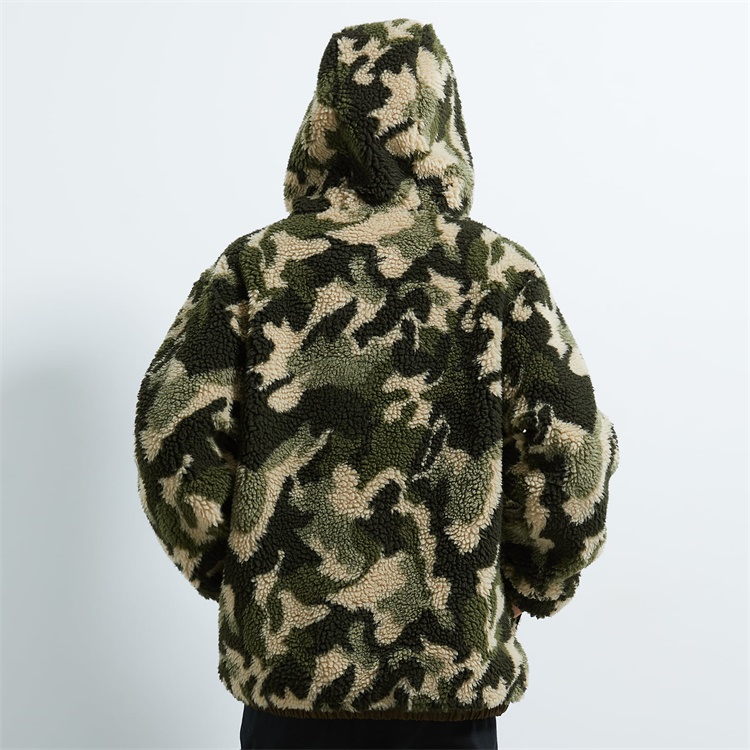 Custom Men Fuzzy Shearling Berber Fleece Camo Sherpa Hoodie