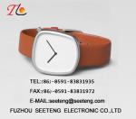 Square alloy case simple clean dial PU leather band wrist watch for young men
