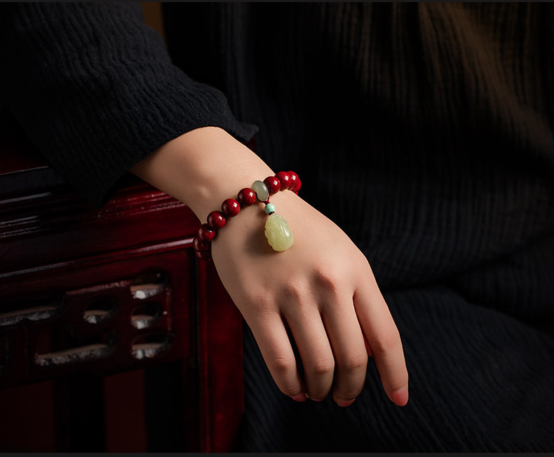 Cinnabar Bracelet For Women – Feng Shui Red Jade Beads Handmade Bracelet With Enamel Decor – Good Luck & Abundance Protection Jewelry For Daily Wear