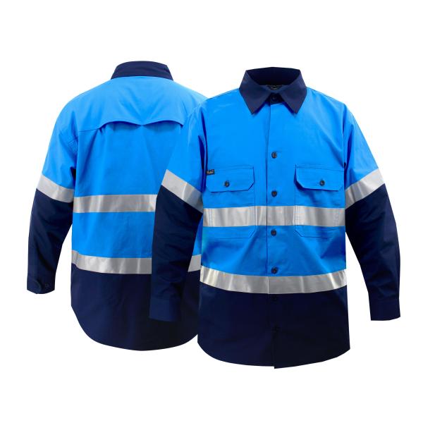 Custom Royal Blue Hi Vis Safety Men Shirt Reflective Road Safety Mining Shirts