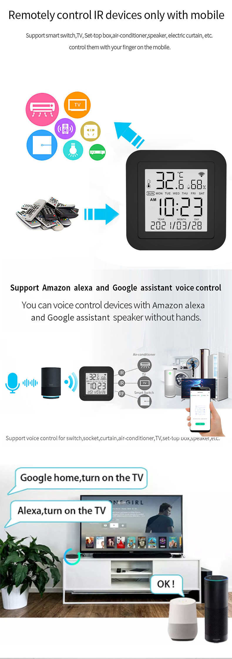 Tuya Smart Home Wi-Fi IR Remote Control Three-in-one Infrared Remote Control