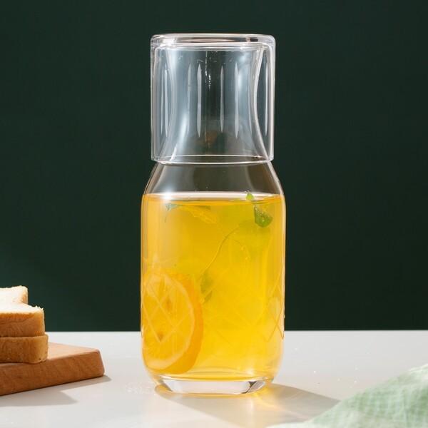 Buy cheap Hand Blown 30 Ounce Glass Water Pitcher Lead Free Engraved Bedside Carafe With Cup from wholesalers