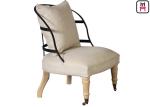 Metal Backrest Armless Sofa Chair With Wheels , Rustic Wood Leg Sitting Room