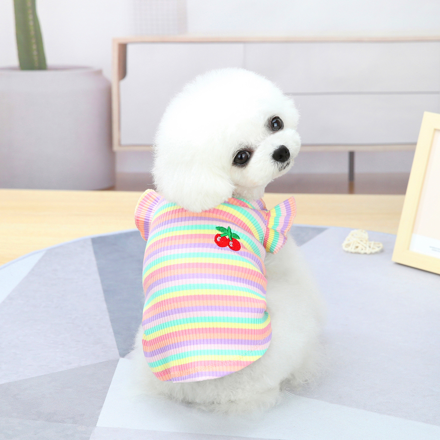 Embroidered Dog Pet Clothes Pure Cotton With Classic Stripes