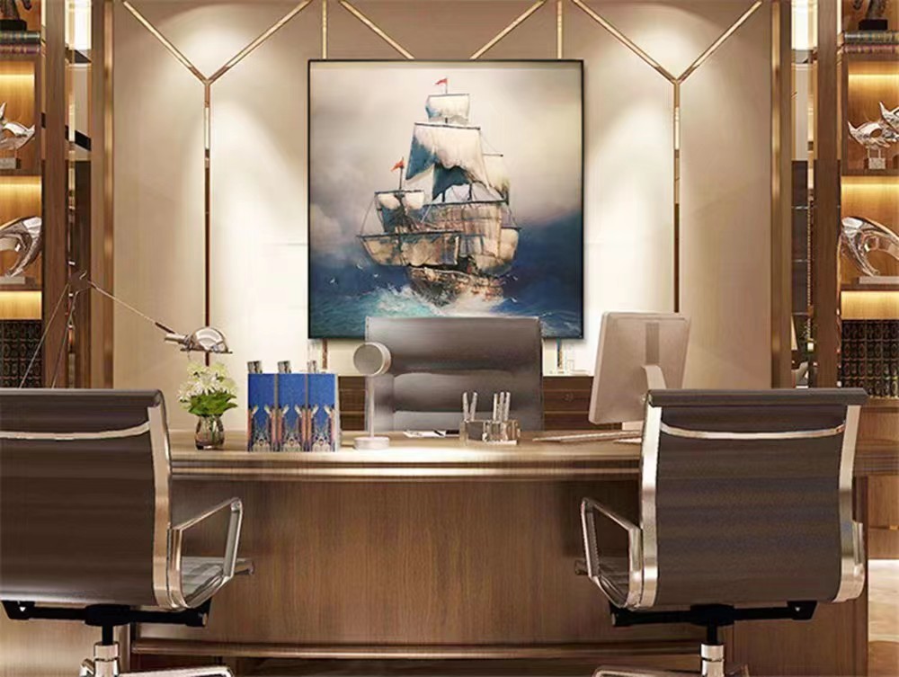 19mm Thickness Tempered Art Glass Hot Melt Sailboat Ultra Clear Glass Painting