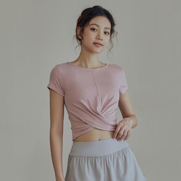 Buy cheap XS to 5XL Women'S Athletic Clothing Cross Front Cropped Workout Tee from wholesalers