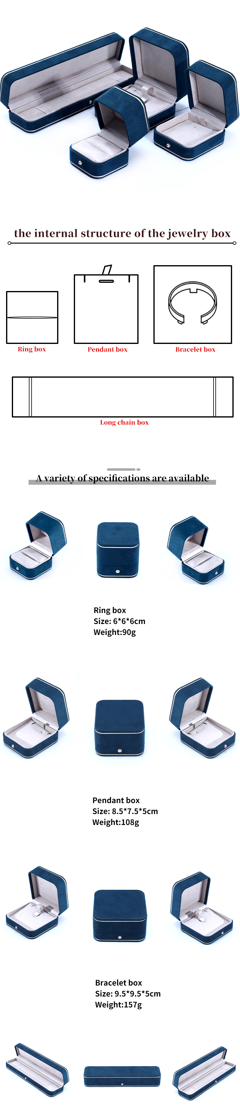 Velvet Material Jewelry Boxes for Hanhong 2023 Custom Logo Blue Bracelet Bracelet Box