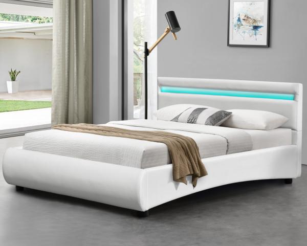Buy cheap White Faux Leather Upholstered Bed Modern Deisgn With LED Headboard from wholesalers