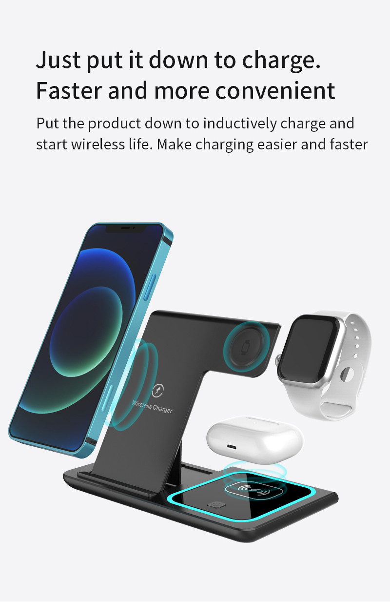 3 In 1 Can Foldable Fast Wireless Charger Customized Logo For Phone Earphone IWatch