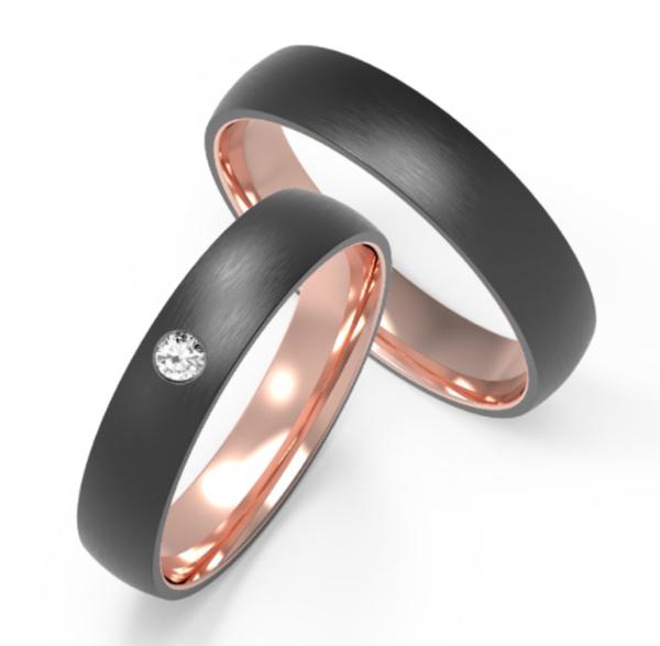 Buy cheap Inner ring rose gold black titanium encrusted zircon couple ring from wholesalers