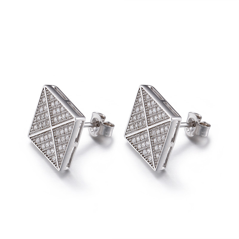 Geometric Figure 925 Silver CZ Earrings Unisex Octagon Stud Earrings