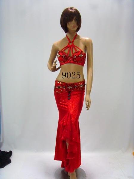 Buy cheap Sexy Red Halter Neck Floor Length Metallic Bras & Skirt Belly Dancing Clothes from wholesalers