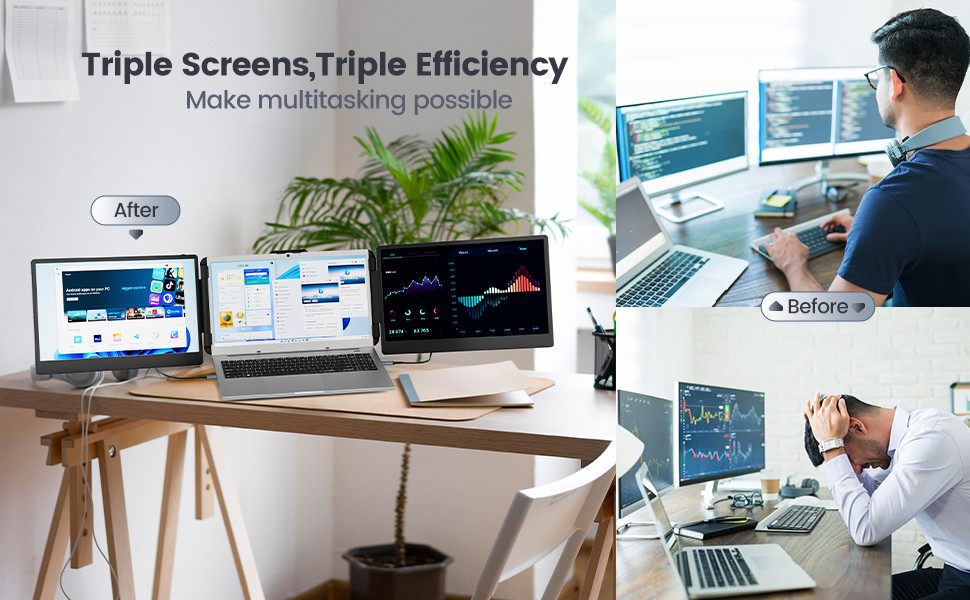 LCD Type triple portable monitor for laptop 178° Viewing Angle And 1000 1 Contrast Ratio