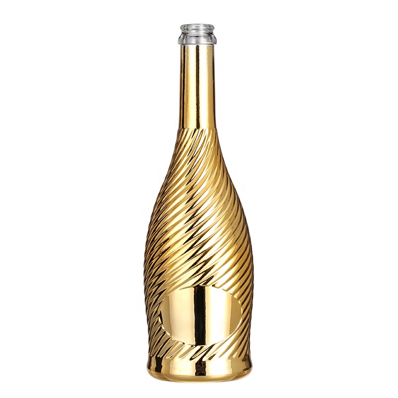 Glass Body Custom Design 700ml 750ml Extra Flint Metallic Gold Champagne Bottle with Cork