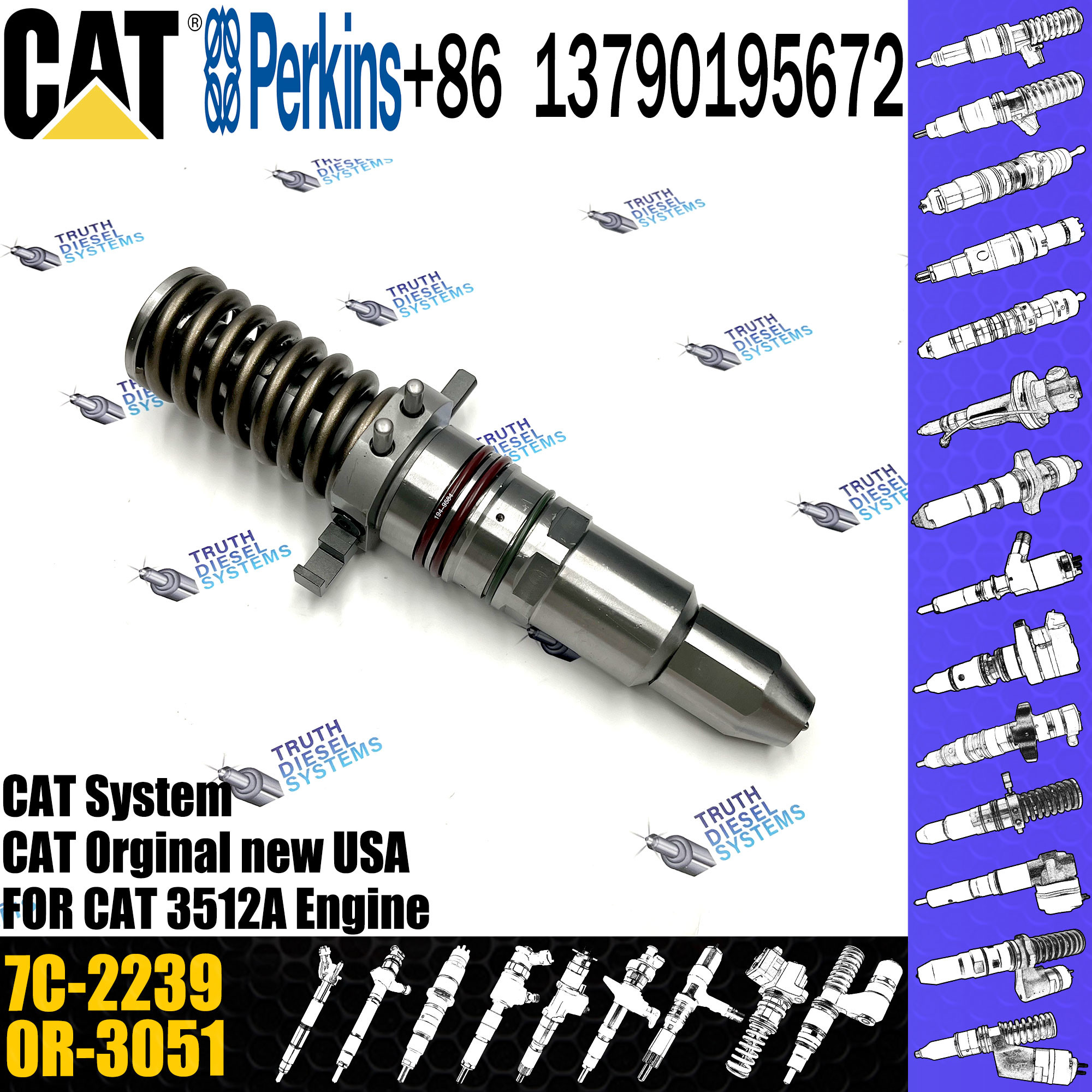 Common Rail Diesel Fuel Injector 4W-3563 7C-0345 7C-2239 7C-4173 0R-3883 0R-0906 Fuel Injectors For Caterpillar 3512A