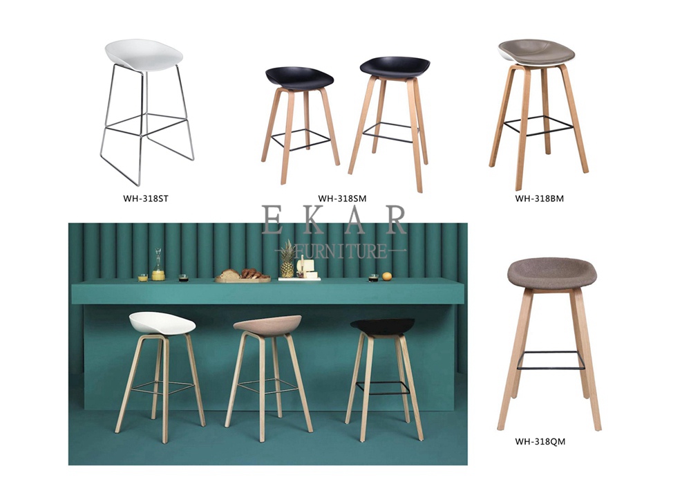 Modern Restaurant Chair Oak Wood Leg Fabric Bar Stool With Back