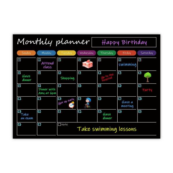 Printable Magnetic Calendar Planner Black Magnetic Fridge Monthly Planner
