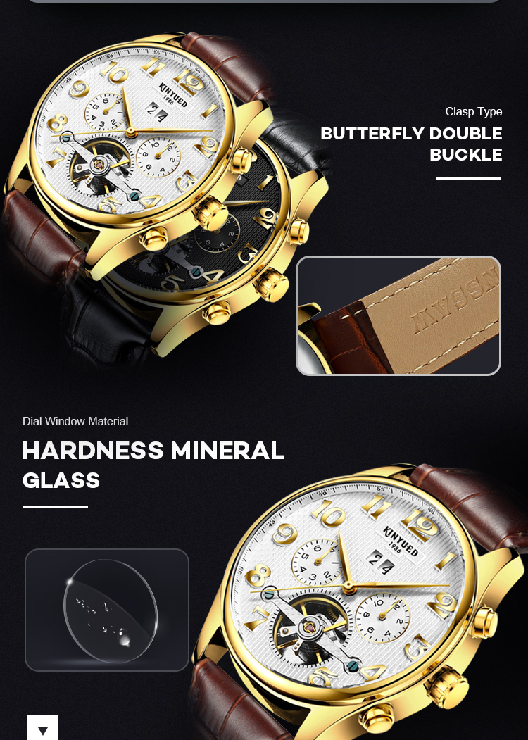 KINYUED New Wrist Sport Watch Waterproof Tourbillon Skeleton Watch Watches Men Luxury Brand Automatic Top