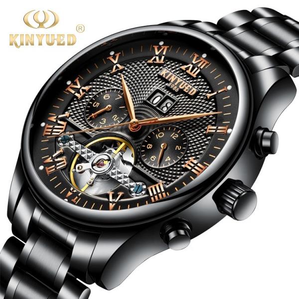 Buy cheap Fashion Stainless Steel Tourbillon Movement Mens Watch Waterproof KINYUED Automatic Mechanical Watches from wholesalers