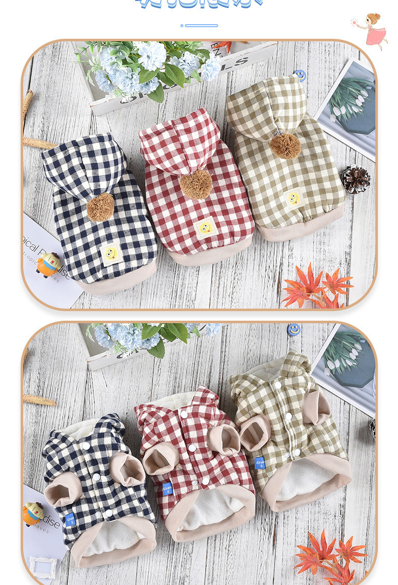 Keep Warm Dog Pet Short Plaid Hooded Coat Thickened Custom Logos Pet Clothing